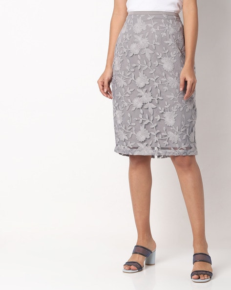 Grey shop embroidered skirt