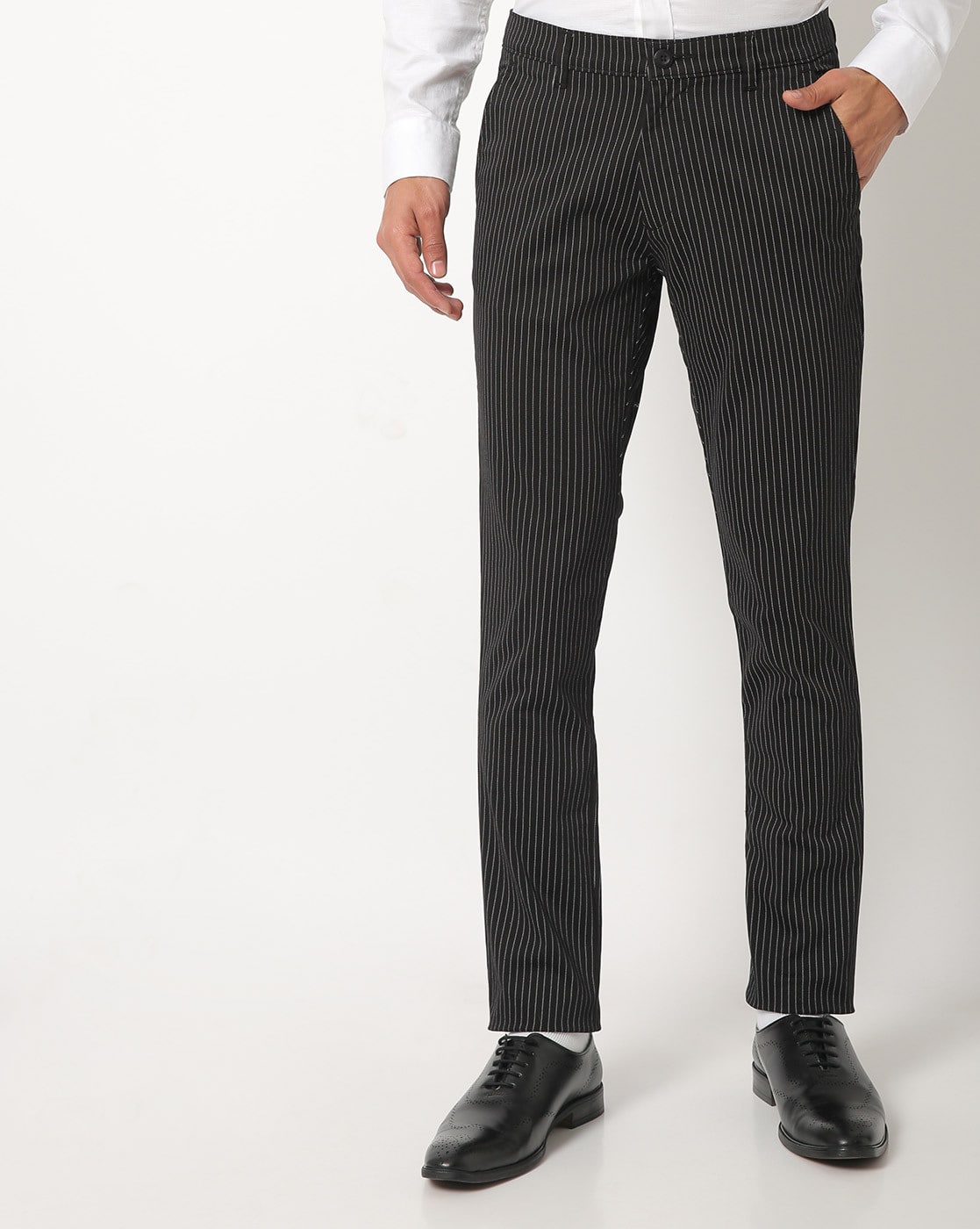Buy Men Beige Striped Pants Online In India