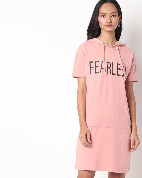 Typographic Print Hooded Shift Dress