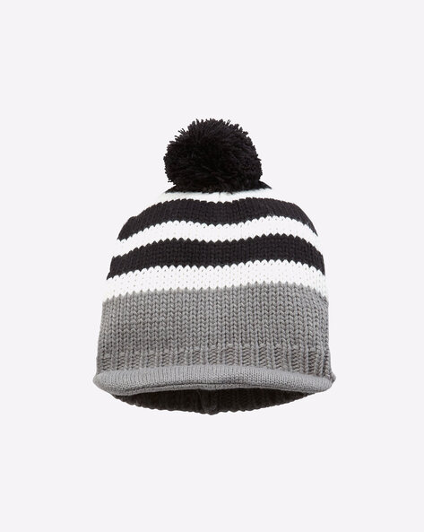 Mothercare Striped Beanie with Pom-Pom