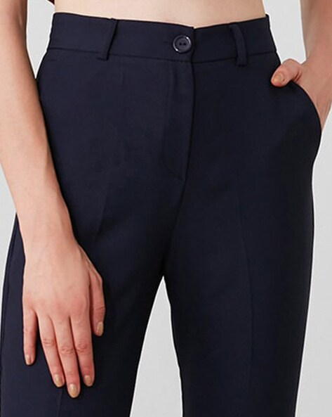 Stradivarius wide leg tailored trouser in navy pinstripe  ASOS