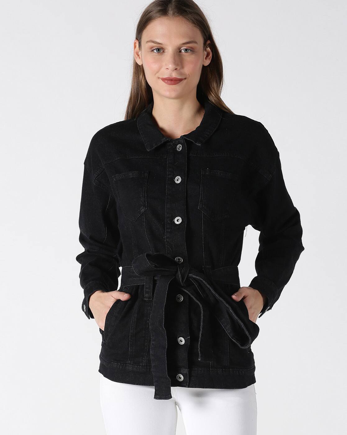 black belted denim jacket