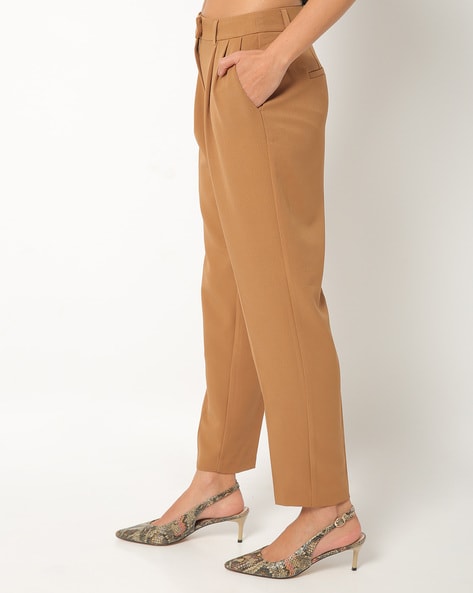 Ladies Formal Wear Brown Georgette Parallel Trouser