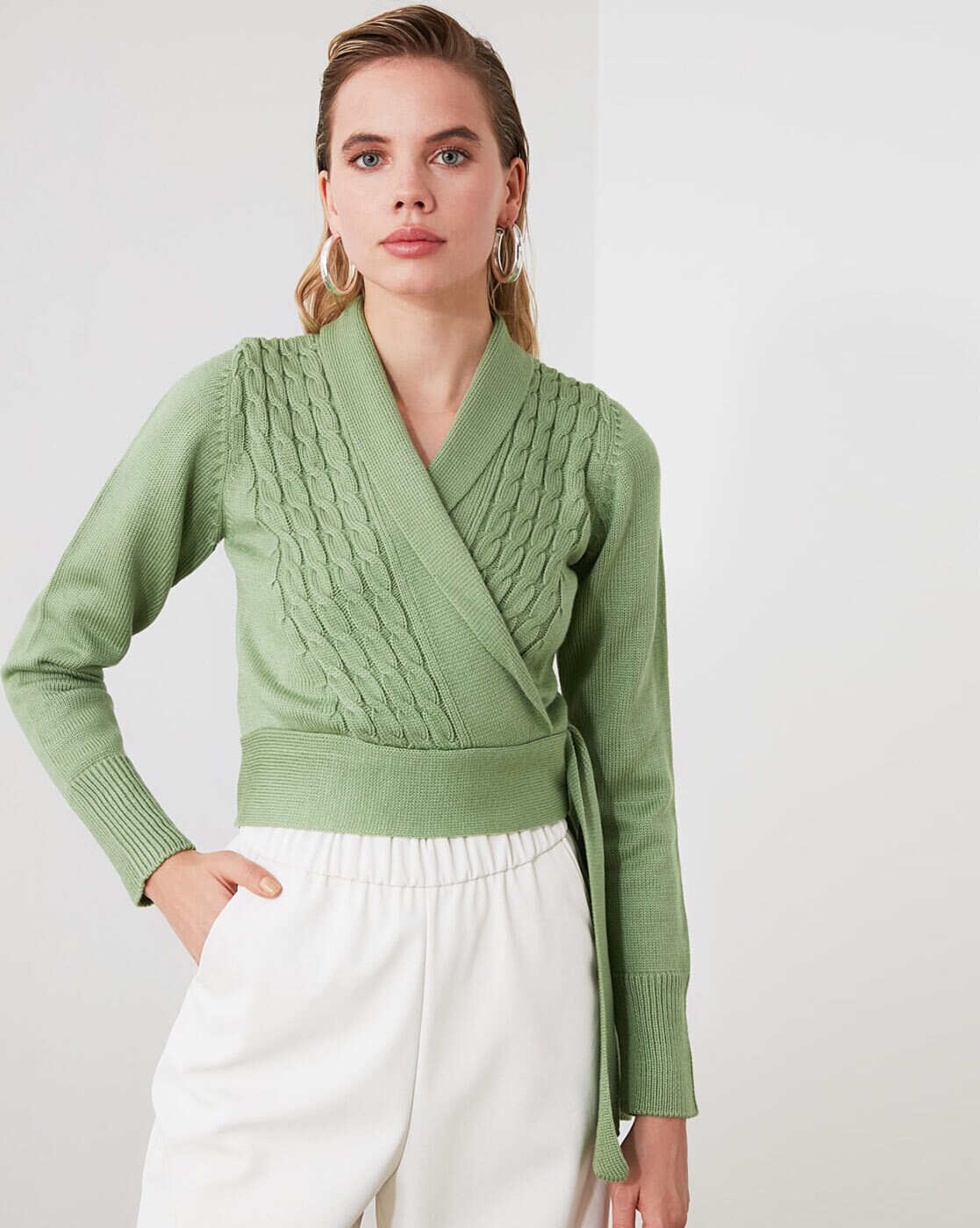 cable knit wrap sweater