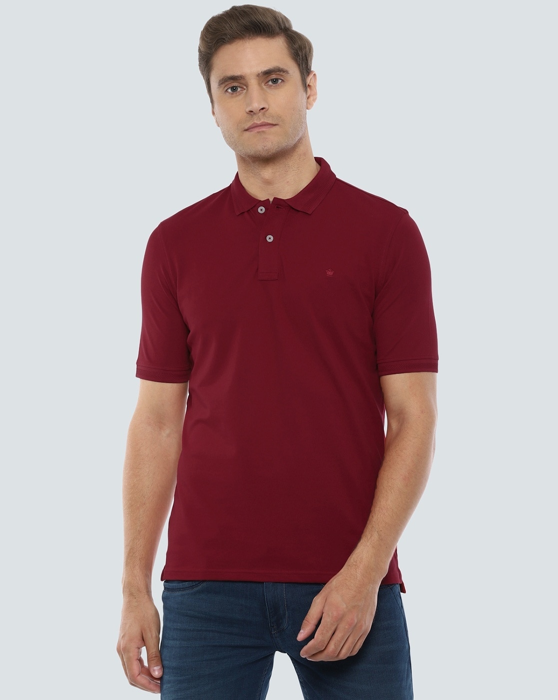 Louis Philippe Maroon Cotton Regular Fit Polo T-Shirt