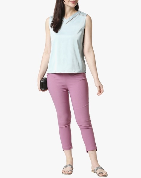 Buy GO COLORS Baby Pink Womens Solid Formal Pants | Shoppers Stop