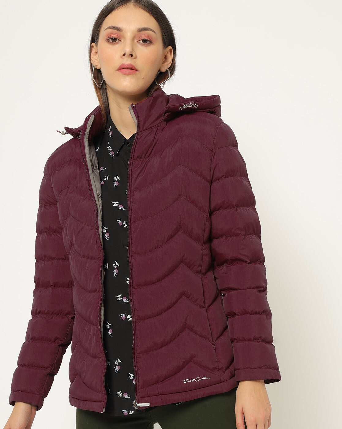 Buy Uptownie Lite Women's Solid Hooded Maroon Denim Jacket online