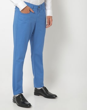 Buy STOP Light Blue Solid Cotton Stretch Slim Fit Mens Trousers  Shoppers  Stop
