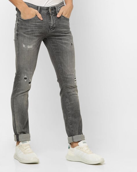 Washed Lightly-Distressed Slim Fit Jeans