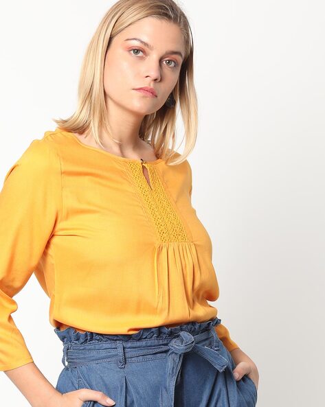 Round-Neck Top with Lace Trims