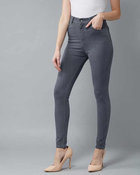 gray high rise skinny jeans