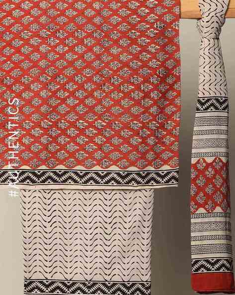 Bagru Hand Block Print Cotton 3-piece Unstitched Dress Material