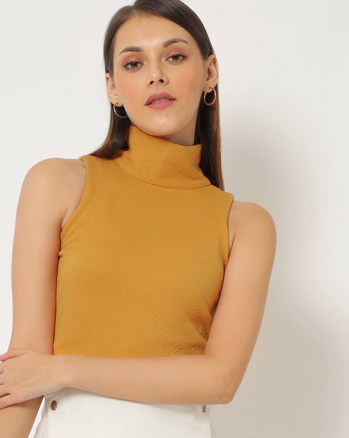 yellow high neck top