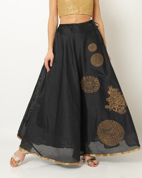 Ira Soleil Foil Print Flared Skirt