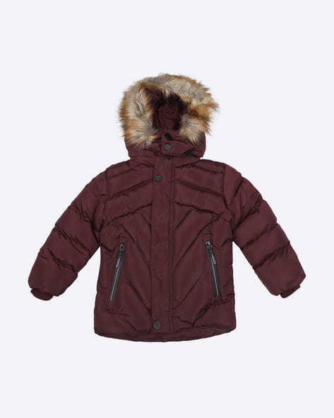 maroon fluffy jacket