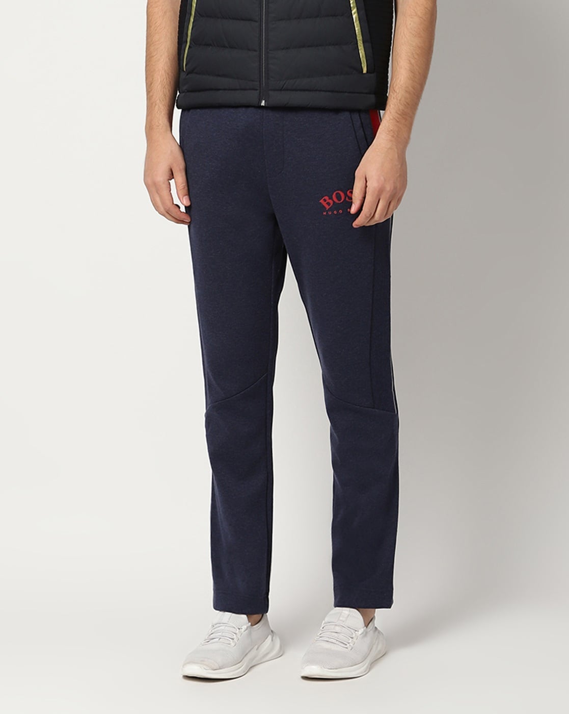 Buy BOSS Straight Track Pants with Contrast Taping | Navy Blue Color Men |  AJIO LUXE