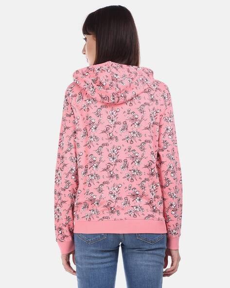 Floral Print Zip-Up Hoodie