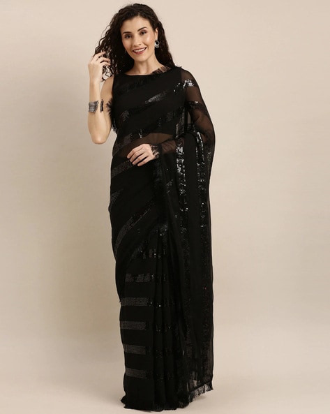 Black party wear outlet saree with price