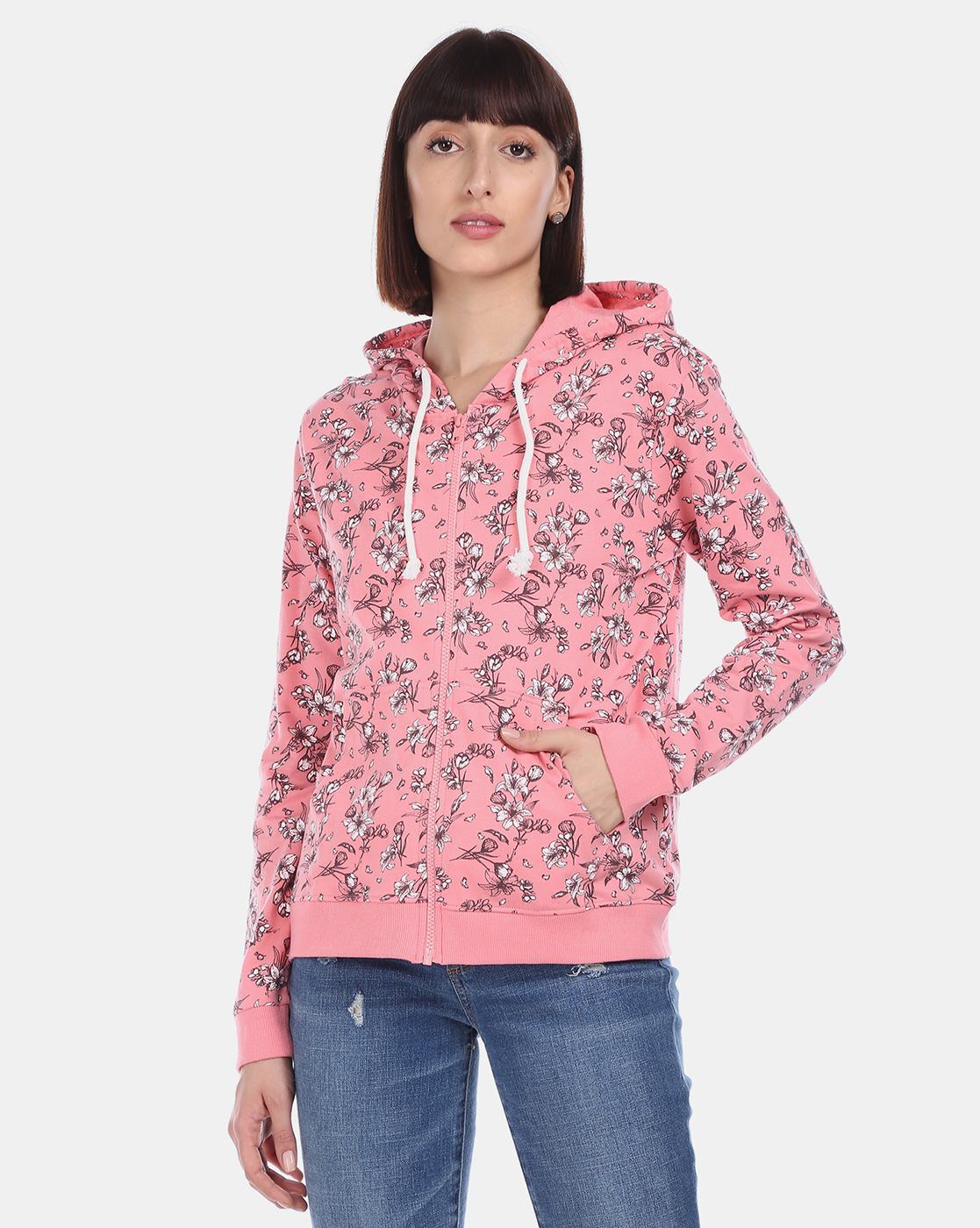 Floral zip hotsell up hoodie womens