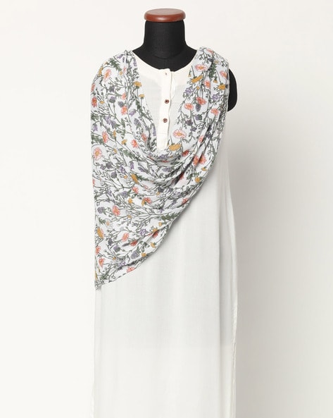 Floral Print Stole with Pom-Poms Price in India