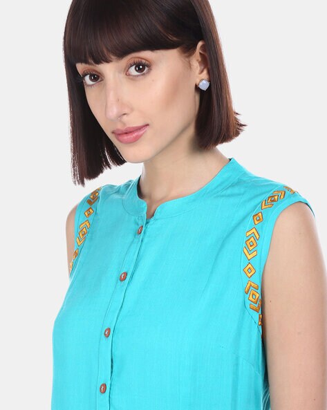 Bimba Turquoise Green Tie-Dye Anarkali Dress Mandarin Collar Sleeveless  Kurtis for Women Print Maxi Dress X-Small - Walmart.com