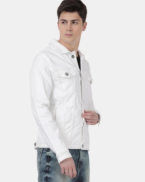 Zara Graffiti Print Denim Jacket XL Distressed White Button Up | eBay