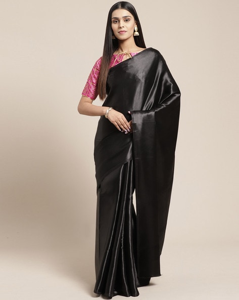 Wedding Shop Teal Blue Satin Plain Saree|SARV125488