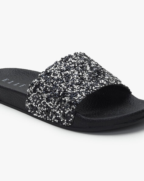 Black outlet glitter sliders