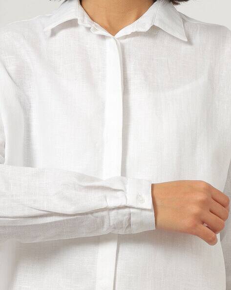 high low white blouse