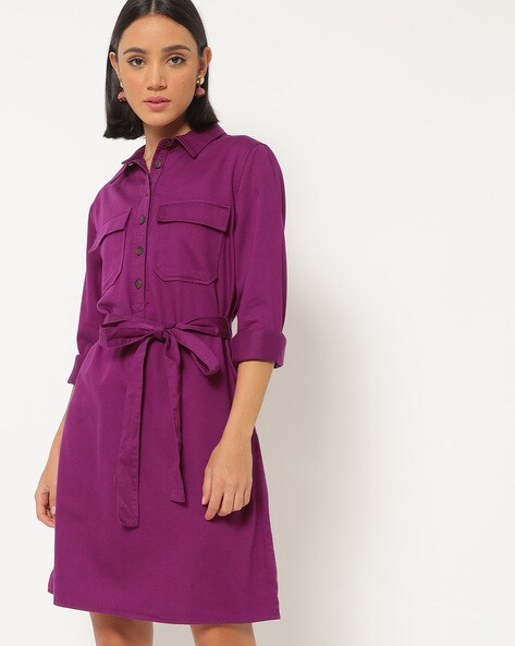 Shirt Dress with Waist Tie Up
