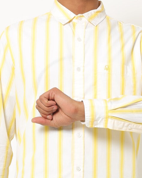 yellow striped button up shirt mens