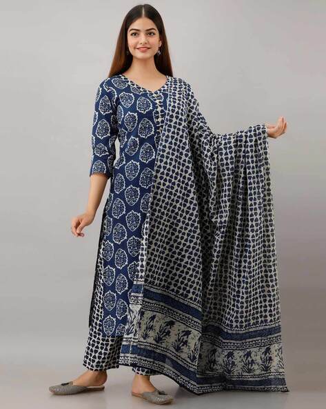 Block Print Straight Kurta Set