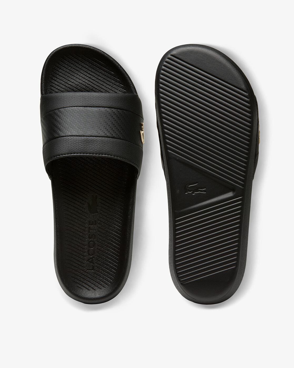 Lacoste slides mens black hot sale