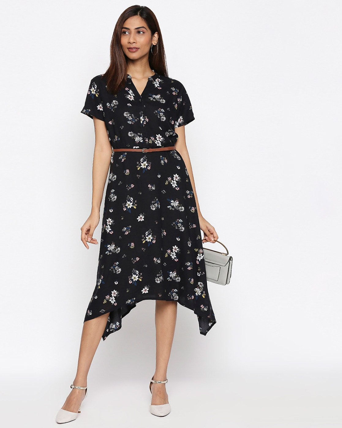 Floral Print Dress with Belt