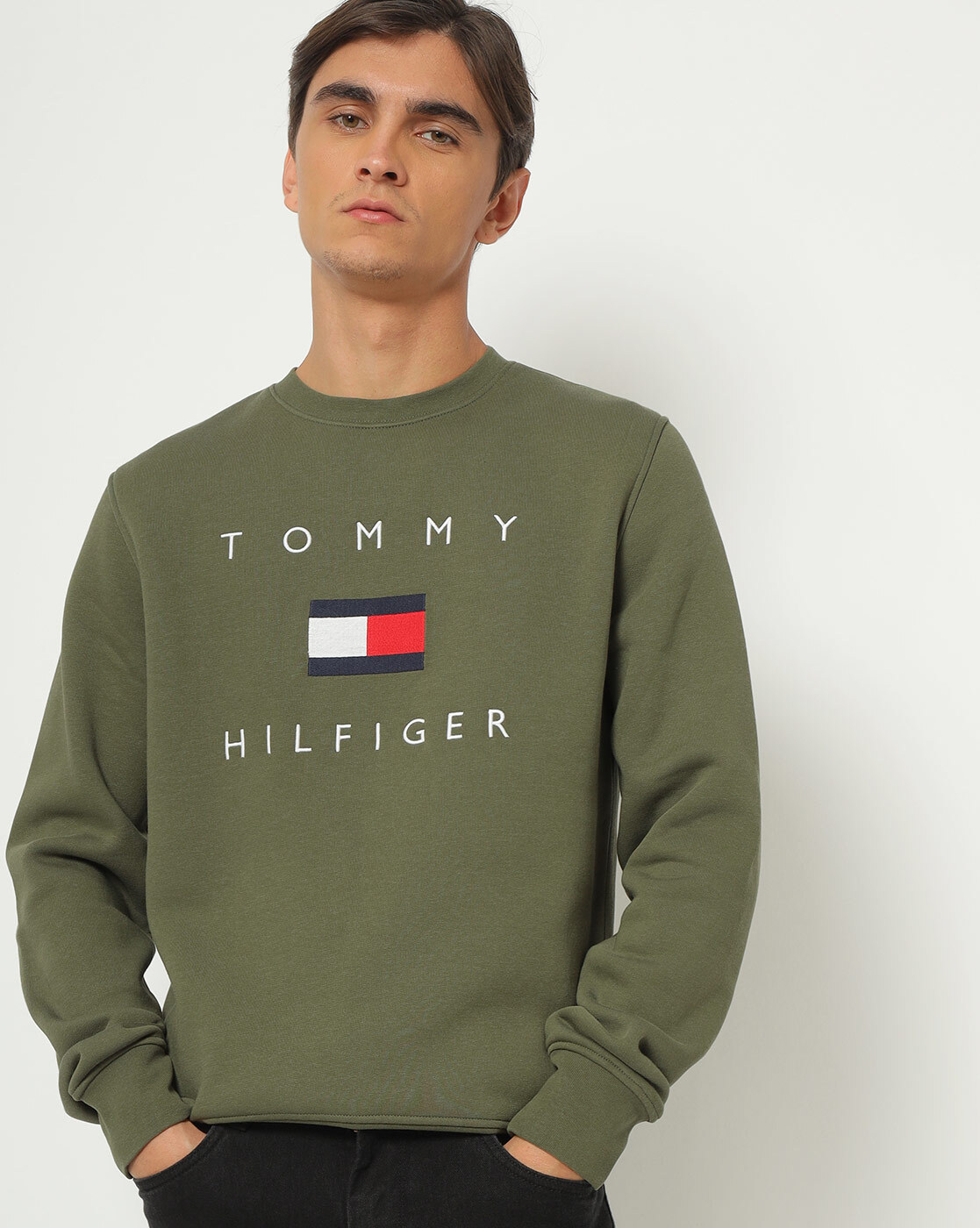 Buy Olive Green Sweatshirt & for Men by TOMMY HILFIGER Online | Ajio.com