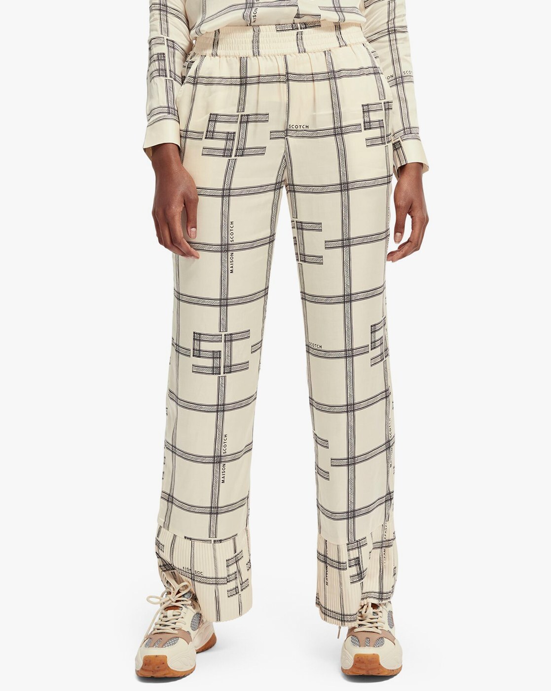 TOPSHOP Brown Mixed Check Slouch Trousers  Lyst