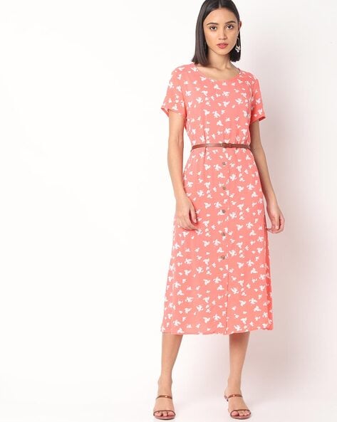 coral dress with flowers