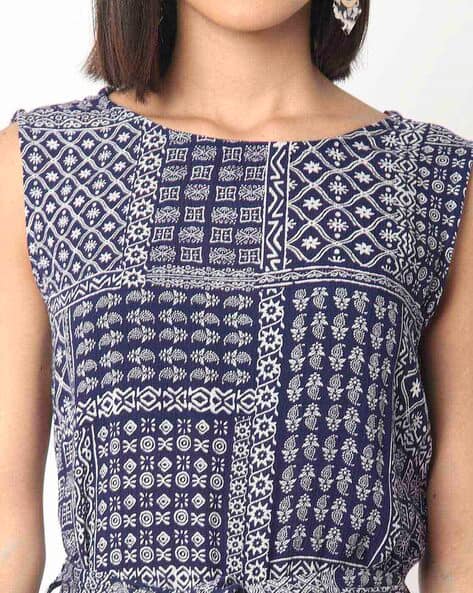 Printed Sleeveless Tunic with Waist Tie-Up view 3