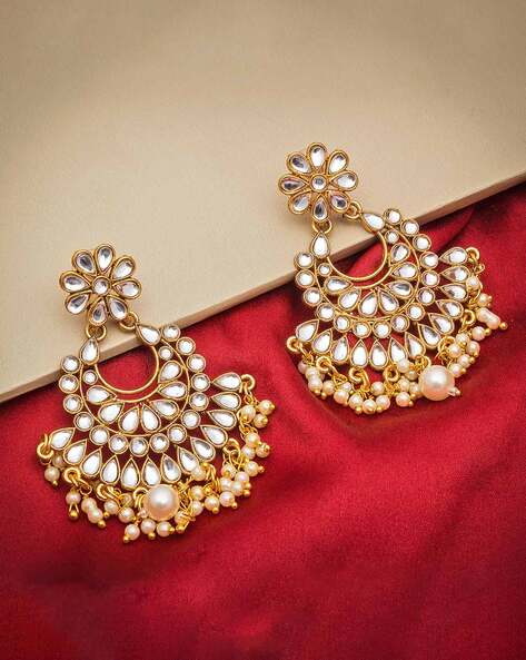 Buy Gold Plated Kira Petals Stone Studded Chandbali Earrings by