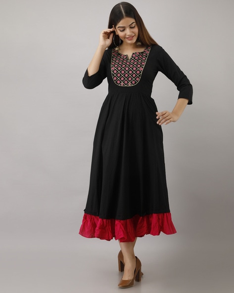 Floral Embroidered Flared Kurta