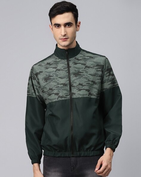 Printed Zip-Front Jacket with Contrast Panels