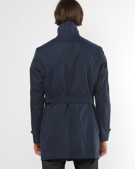 mens navy trench coat with belt