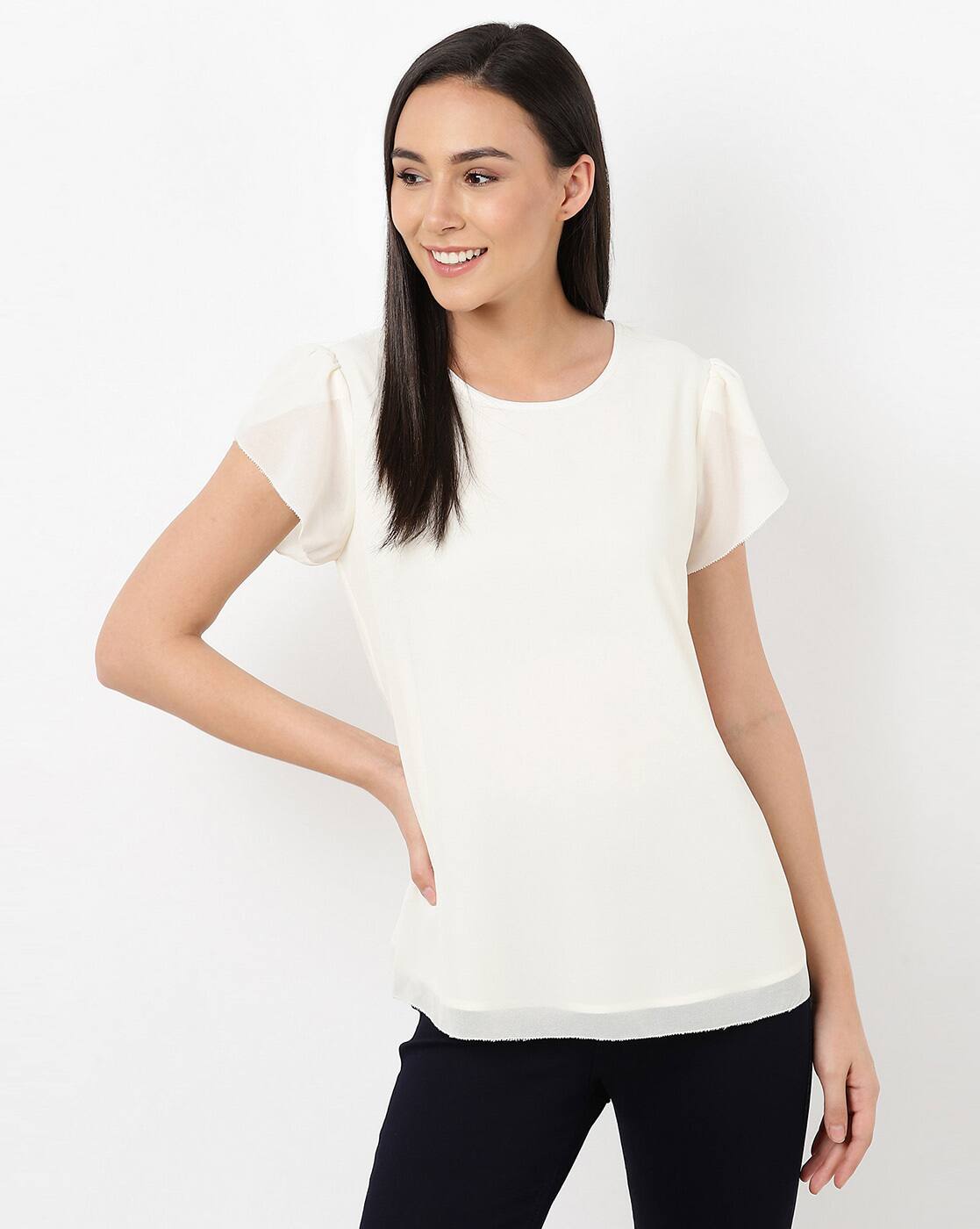 Cream scoop neck t shirt Clearance
