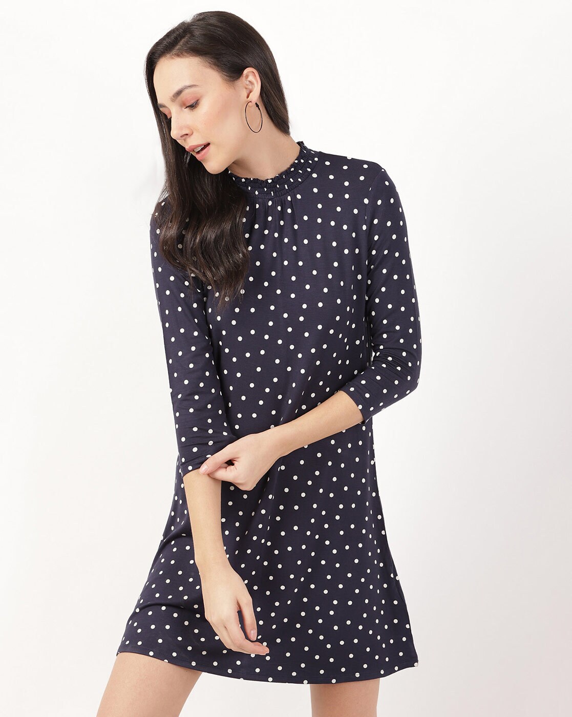 blue dress with black spots