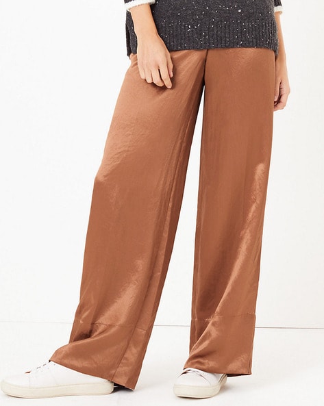Brown High Rise Wide Leg Pants Online Shopping | OXXOSHOP