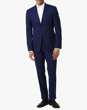 Buy EMPORIO ARMANI Virgin Wool Regular Fit 2 piece Suit Set Blue