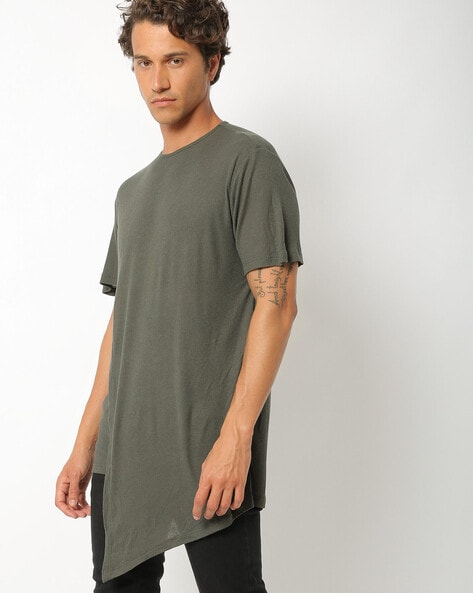 Asymmetrical Longline T-Shirt Men - Grey Oversized T-Shirt