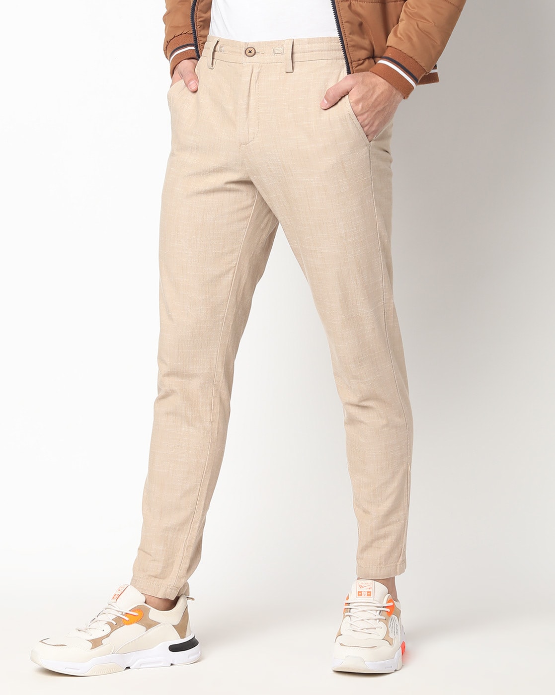 Buy Men Beige Slim Fit Solid Casual Trousers Online  780125  Allen Solly