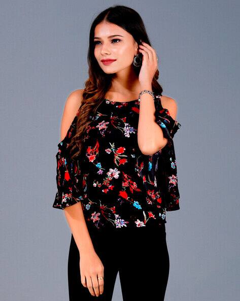 Floral Print Cold Shoulder Top