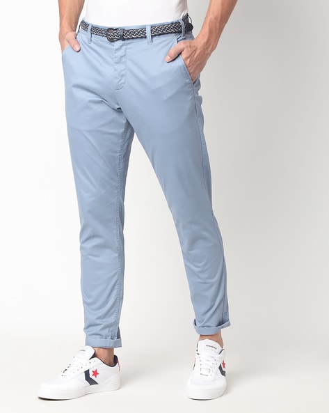 plusS Men Blue Solid Straight-Fit Cotton Track Pants – pluss.in